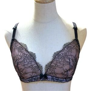 Victoria’s Secret Very Sexy Unlined Plunge Lace Bra Pink Black 34DD